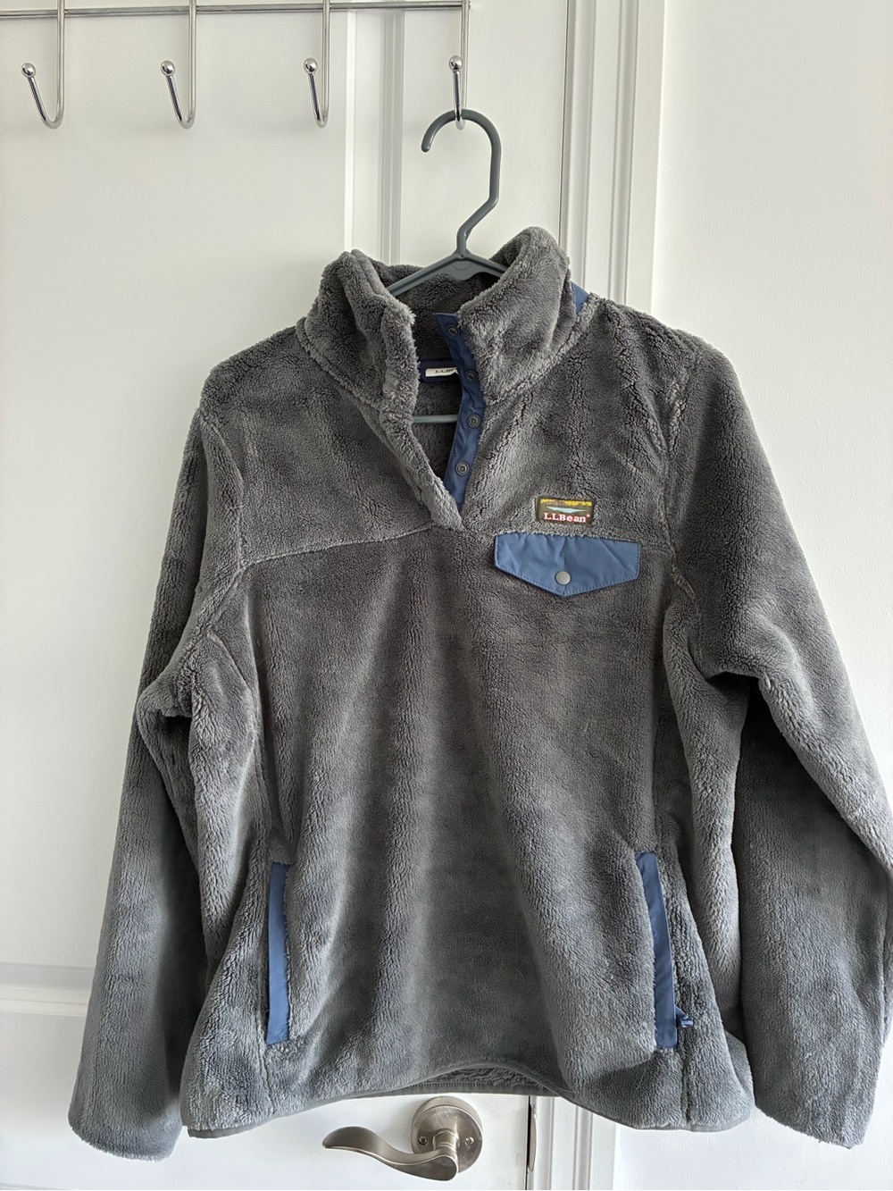 L.L. Bean Charcoal Fleece Pullover with Blue Trim